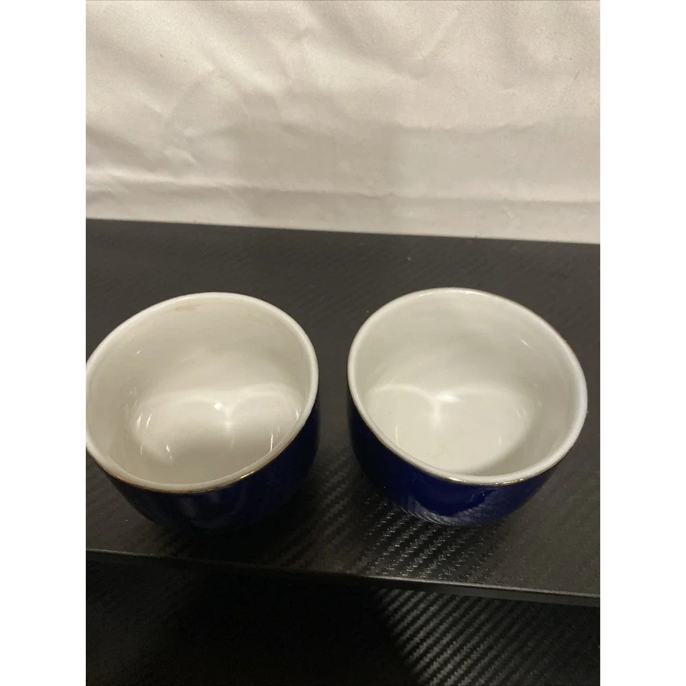 Set Of 2 Japanese Blue Porcelain Peacock Tea Cups